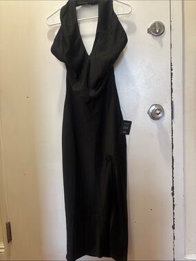 Lulu's Black Backless satin  Halter Evening Gown